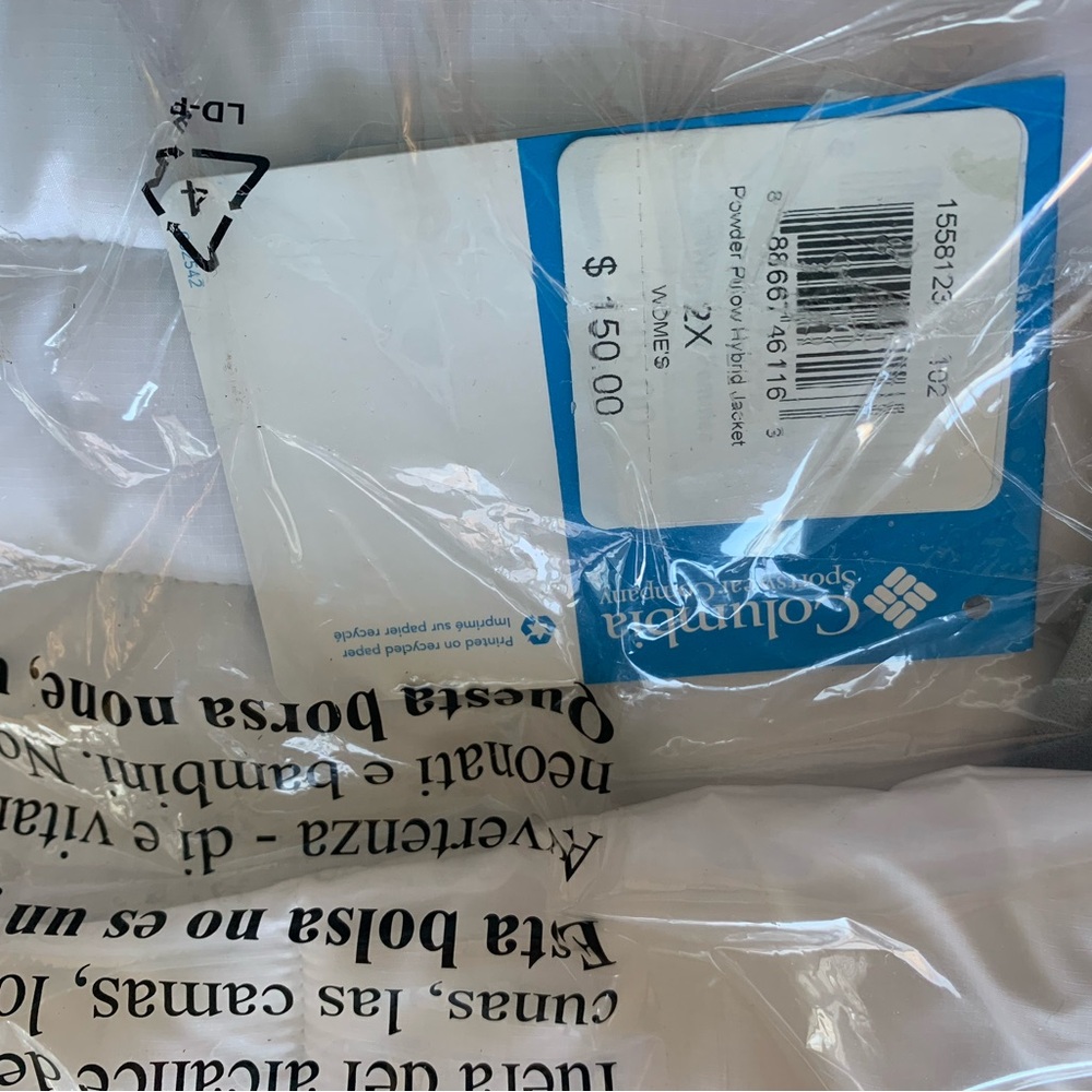 New with Tags! Columbia Water-Resistant Powder Pillow Hybrid White/Grey Jacket! - Picture 3 of 5